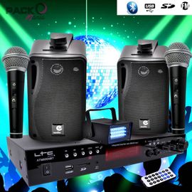 Karaoké enfant Hi-Fi 100W + 2 micros USB SD Bluetooth + Radio FM + Câbles + mini Jeux Strobe LED