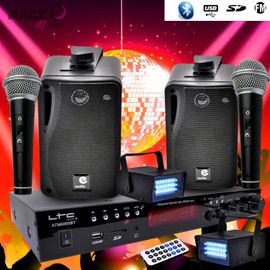Karaoké enfant Hi-Fi 100W + 2 micros USB SD Bluetooth + Radio FM + Câbles + 2 mini Jeux Strobes LED