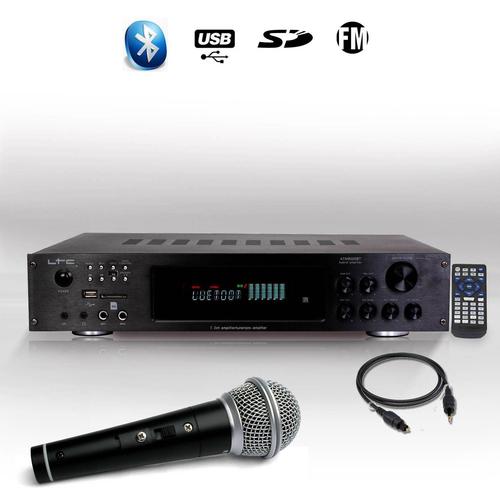 AMPLIFICATEUR HIFI & KARAOKE LTC ATM8000BT 5.2 / 4 x75W + 3 x20W Tuner FM Bluetooth USB + Câble Optique + MICRO