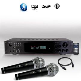 AMPLIFICATEUR HIFI & KARAOKE LTC ATM8000BT 5.2 / 4 x75W + 3 x20W Tuner FM Bluetooth USB + Câble Optique + MICROS