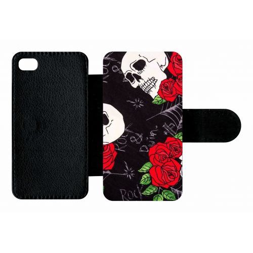 Etui A Rabat - Tete De Mort Toile Rose Rock - Compatible Avec Apple Iphone 4s - Plastique - Bord Noir