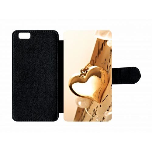 Etui A Rabat - Coeur D'or Sur Livre - Compatible Avec Apple Iphone 6 - Plastique - Bord Noir