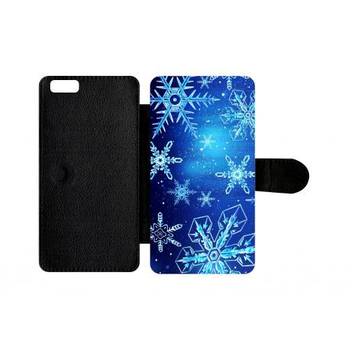 Etui A Rabat - Flocon De Neige Fond Bleu Nuit - Compatible Avec Apple Iphone 6 Plus - Plastique - Bord Noir
