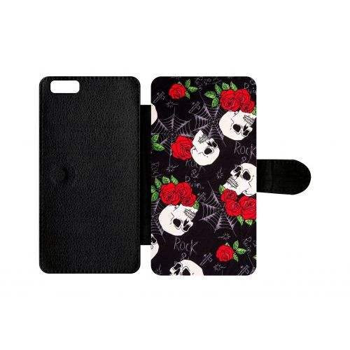 Etui A Rabat - Tete De Mort Toile Rose Rock - Compatible Avec Apple Iphone 6s Plus - Plastique - Bord Noir