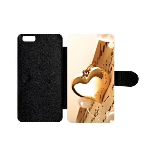Etui A Rabat - Coeur D'or Sur Livre - Compatible Avec Apple Iphone 6s Plus - Plastique - Bord Noir