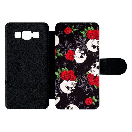 Etui À Rabat Galaxy A5 (2015) - Tete De Mort Toile Rose Rock - Simili-Cuir - Noir