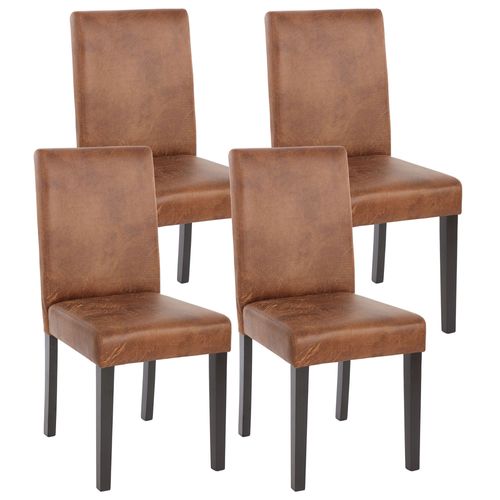 Lot De 4 Chaises De Séjour Littau   Simili-Cuir, Aspect Daim Marron, Pieds Foncés