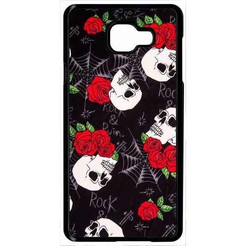Coque Pour Smartphone - Tete De Mort Toile Rose Rock - Compatible Avec Samsung Galaxy A7 (2016) - Plastique - Bord Noir
