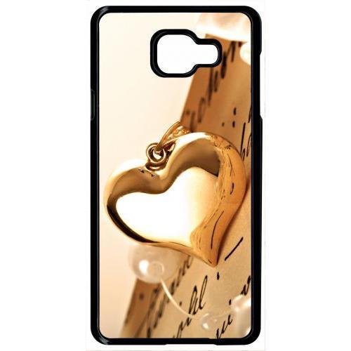 Coque Pour Smartphone - Coeur D'or Sur Livre - Compatible Avec Samsung Galaxy A7 (2016) - Plastique - Bord Noir