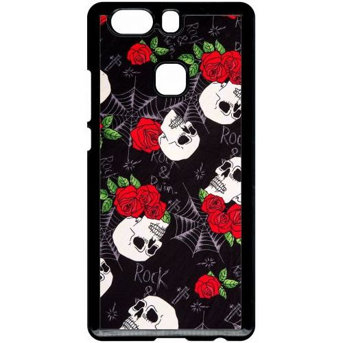 Coque Pour Smartphone - Tete De Mort Toile Rose Rock - Compatible Avec Huawei P9 Plus - Plastique - Bord Noir