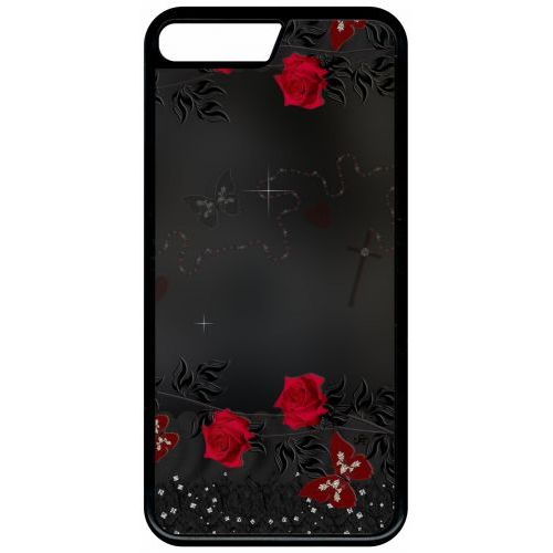 Coque Pour Smartphone - Roses Gothic Chapelet - Compatible Avec Apple Iphone 7 Plus - Plastique - Bord Noir