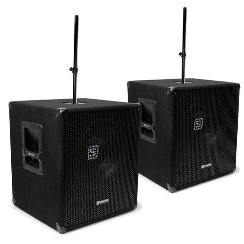 Pack 2 Subwoofer SkyTec SMWBA15 Bi-amplificateur 15" 1200W TOTAL + Paire de SAT-BAR Telescopique