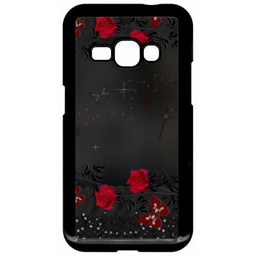 Coque Pour Smartphone - Roses Gothic Chapelet - Compatible Avec Samsung Galaxy J1 (2016) - Plastique - Bord Noir