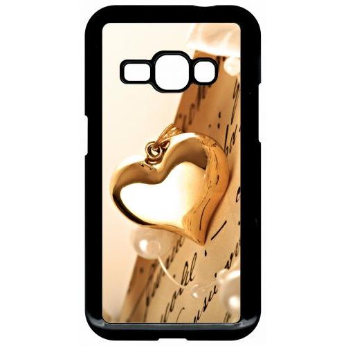 Coque Pour Smartphone - Coeur D'or Sur Livre - Compatible Avec Samsung Galaxy J1 (2016) - Plastique - Bord Noir