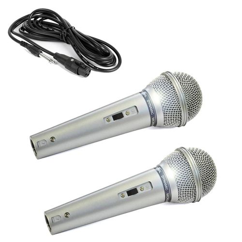 2 Microphones Chant KARAOKE Conférence, Musique Dynamique Unidirectionnel SIlver/ Câble XLR-XLR 3m