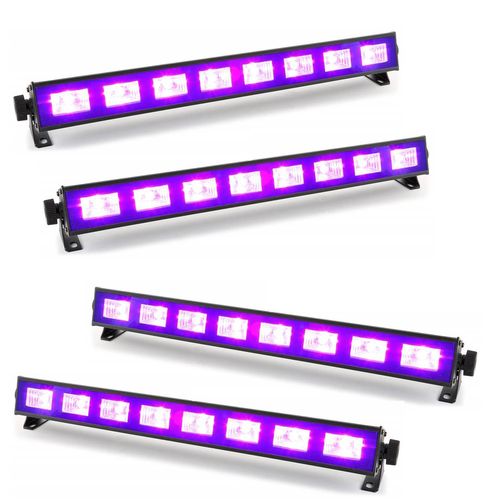 Pack 4 Barres à LED FLUO UV 9x1W se reflète sur tissus blanc