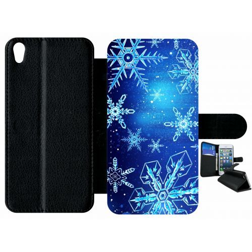 Etui À Rabat Xperia Xa - Flocon De Neige Fond Bleu Nuit - Simili-Cuir - Noir