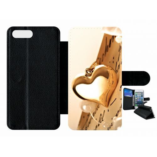 Etui A Rabat - Coeur D'or Sur Livre - Compatible Avec Apple Iphone 7 Plus - Plastique - Bord Noir