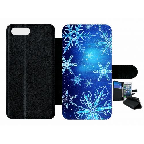 Etui A Rabat - Flocon De Neige Fond Bleu Nuit - Compatible Avec Apple Iphone 7 Plus - Plastique - Bord Noir