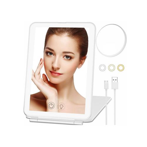 Miroir Cosmétique De Miroir De Maquillage D'écran Tactile D'usb Avec Le Blanc Grossissant 10x 