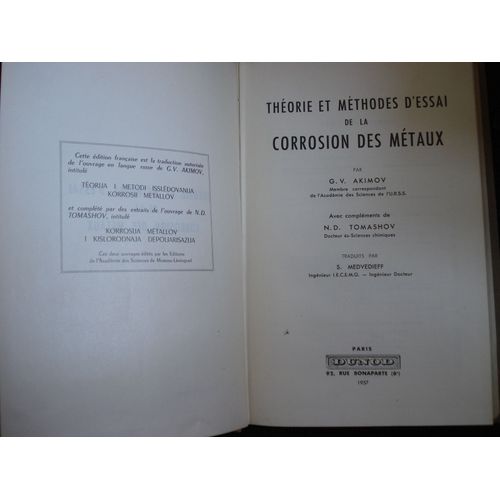Théorie Et Méthodes D'essai De La Corrosion Des Métaux 