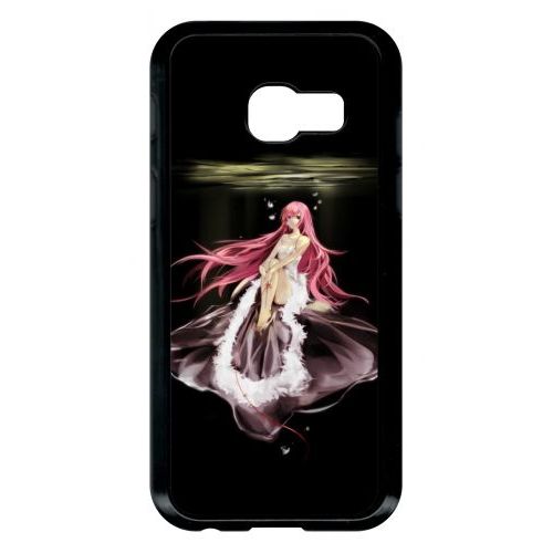 Coque Pour Smartphone - Manga Fille Cheveux Rose - Compatible Avec Samsung Galaxy A3 (2017) - Plastique - Bord Noir