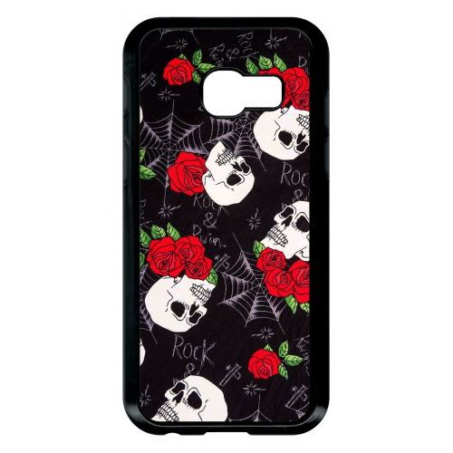 Coque Pour Smartphone - Tete De Mort Toile Rose Rock - Compatible Avec Samsung Galaxy A3 (2017) - Plastique - Bord Noir