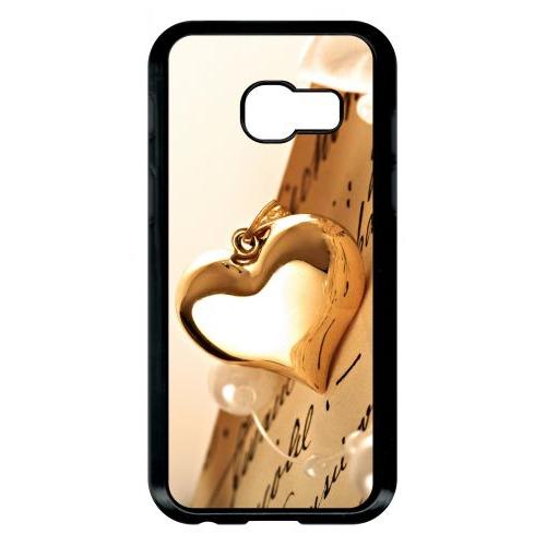 Coque Pour Smartphone - Coeur D'or Sur Livre - Compatible Avec Samsung Galaxy A3 (2017) - Plastique - Bord Noir