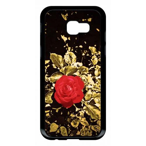 Coque Pour Smartphone - Rose Et Feuille D'or - Compatible Avec Samsung Galaxy A5 (2017) - Plastique - Bord Noir