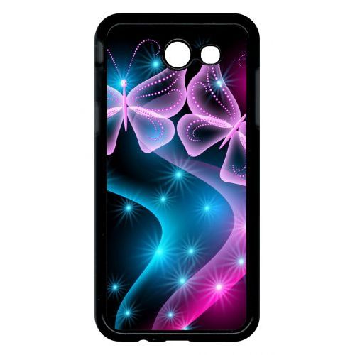 Coque Pour Smartphone - Papillons Roses - Compatible Avec Samsung Galaxy J3 (2017) - Plastique - Bord Noir