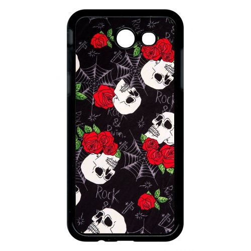 Coque Pour Smartphone - Tete De Mort Toile Rose Rock - Compatible Avec Samsung Galaxy J3 (2017) - Plastique - Bord Noir