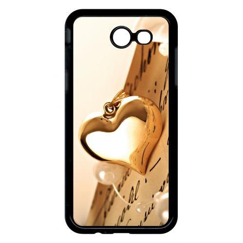 Coque Pour Smartphone - Coeur D'or Sur Livre - Compatible Avec Samsung Galaxy J3 (2017) - Plastique - Bord Noir