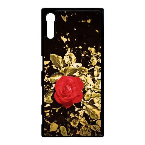 Coque Xperia Xz - Rose Et Feuille D'or - Noir