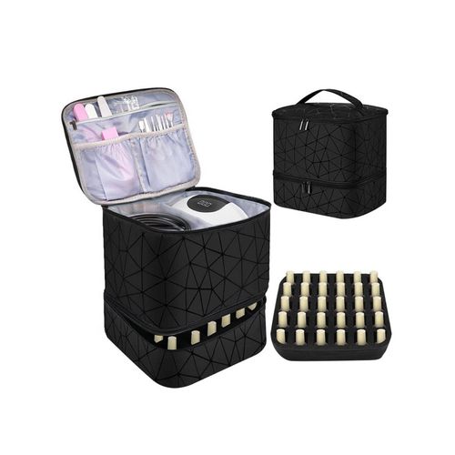 Boîte De Rangement Pour Sac De Transport Pour Vernis À Ongles À Double Couche Peut Contenir 30 Bouteilles - Noir