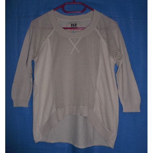 Pull Beige Ajouré Et Bouloches. Asymétrique. Bershka. Coton. Taille 38