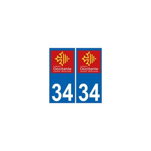 34 Hérault Autocollant Plaque Immatriculation Sticker Auto Département Sticker Occitanie Nouveau Logo - Couleur : Droits - Angles : Droits