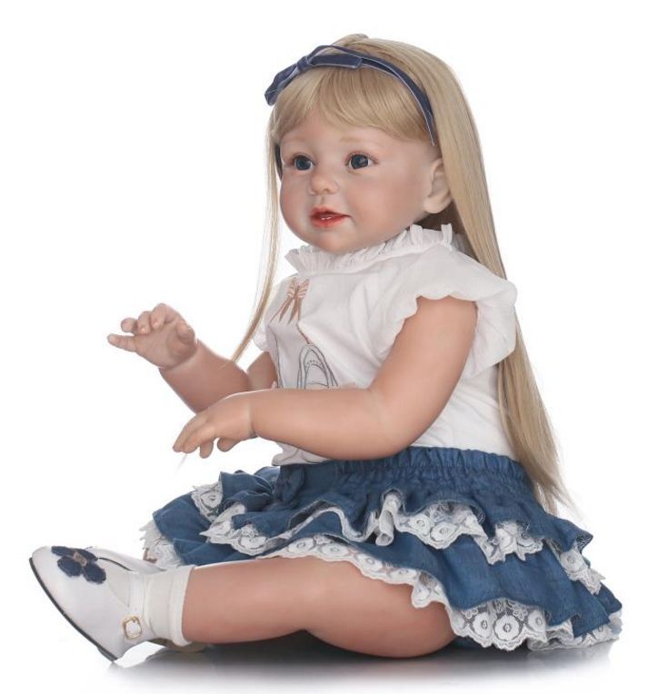70 Cm Handmade Imitation Age Cheveux Longs Denim Jupe Petit Bebe Fille Avec Un Jouet Ours Silicone Bebe Reborn Doll Rakuten