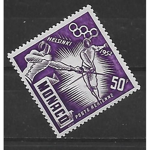 Monaco Poste Aerienne 1953 : Jeux Olympiques D'helsinki  : Escrime - Timbre 50 F. Violet Neuf ** Cote 18 
