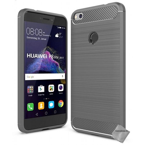 Housse Etui Coque Silicone Gel Carbone Pour Huawei P8 Lite (2017) + Film Ecran - Gris