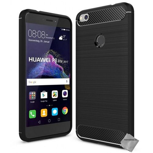 Housse Etui Coque Silicone Gel Carbone Pour Huawei P8 Lite (2017) + Verre Trempe - Noir