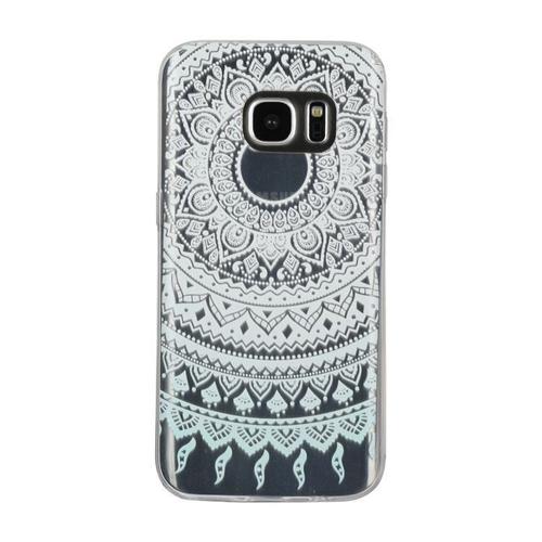 Hq-Cloud® Coque Étui Transparent En Tpu Silicone Pour Samsung Galaxy S7  (Non Compatible Avec Samsung Galaxy S7 Edge)   En  Blanc  Bleu  Motif Mandala Design Soleil Indien