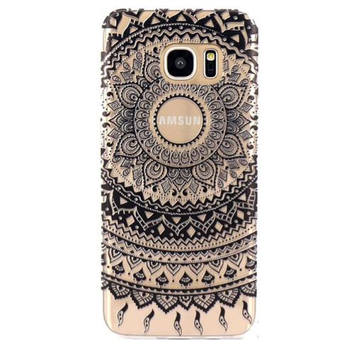 Hq-Cloud® Coque Étui Transparent En Tpu Silicone Pour Samsung Galaxy S7 Edge ( Non Compatible Avec Samsung Galaxy S7)  En  Noir  Transparent Motif Mandala Design Soleil Indien