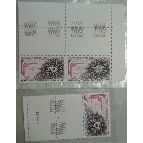 Bloc 2 + 1 Timbres Coin/Bord De Feuille France 1975 Convention Du Mètre Yvert Et Tellier N°1844 Neufs Gomme Intacte