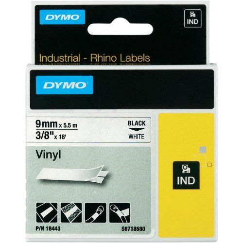 Dymo Rhino Etiquettes Industrielles Vinyle 9mm X 5,5m - Noir Sur Blanc