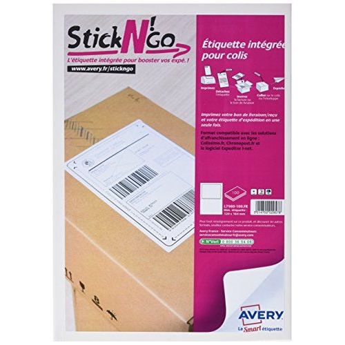 Avery Stickn'go Set De 100 Etiquettes Expéditions - 120x164mm - Compatible Colissimo ®  (L7980)