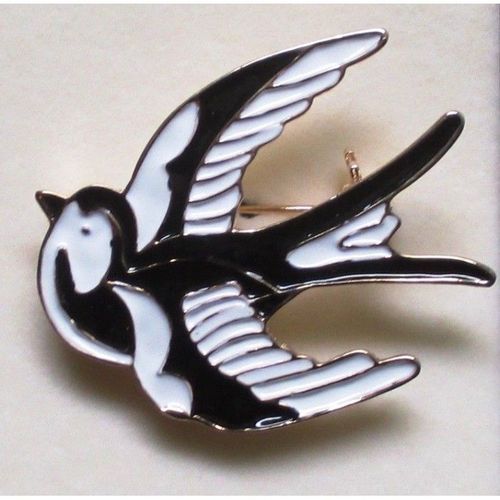 Broche Hirondelle Rockabilly Noir Idéal Pin Up Retro Vintage