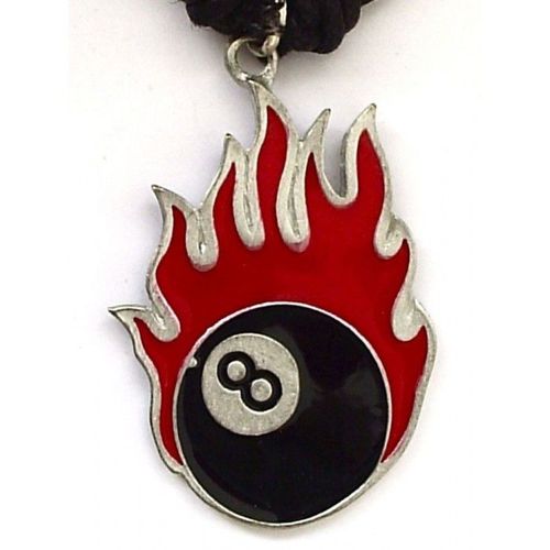 Pendentif 8 Ball A Flammes Homme Femme Rock Roll