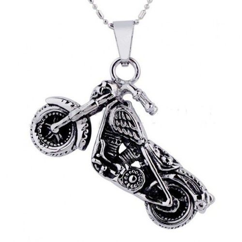 Pendentif Inox Moto Crane Ailé Sur Reservoir Biker Homme
