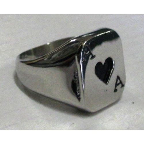 Chevaliere As De Coeur Noir 9us Inox Bague Homme Femme Rockab