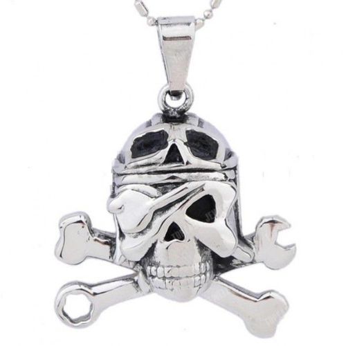 Pendentif Inox Tete De Mort Biker Aviateur ? Et Clé Outils